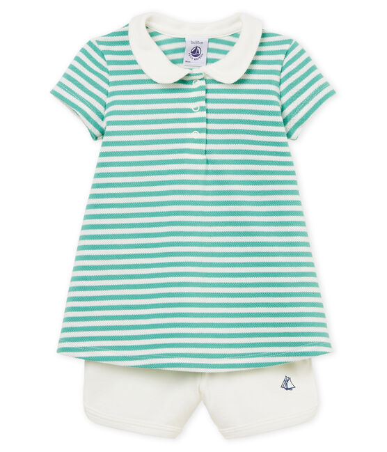 Gestreiftes kurzärmeliges baby-polokleid und short mädchen variante 1
