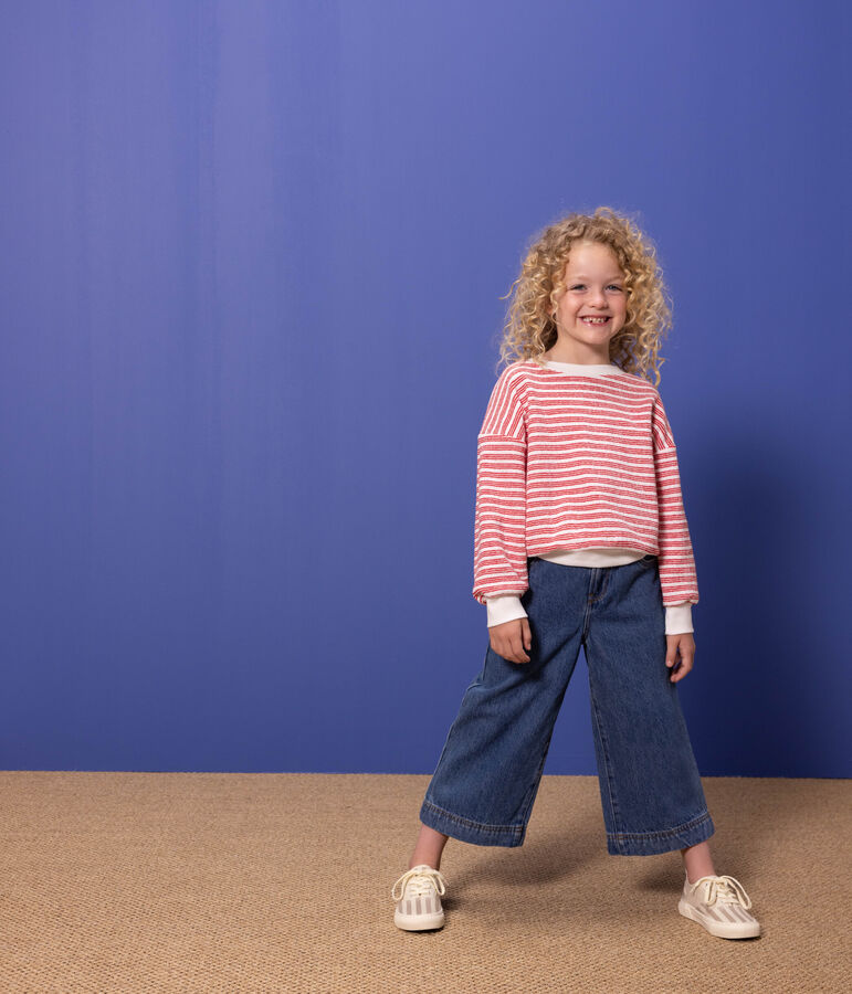 Gestreiftes Kinder-Sweatshirt weiss MARSHMALLOW/rot PEPS