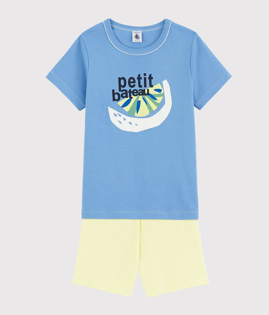 Kinder-Kurzpyjama aus Baumwolle mit Zitronenmotiv für Jungen blau EDNA/naturfarben MULTICO