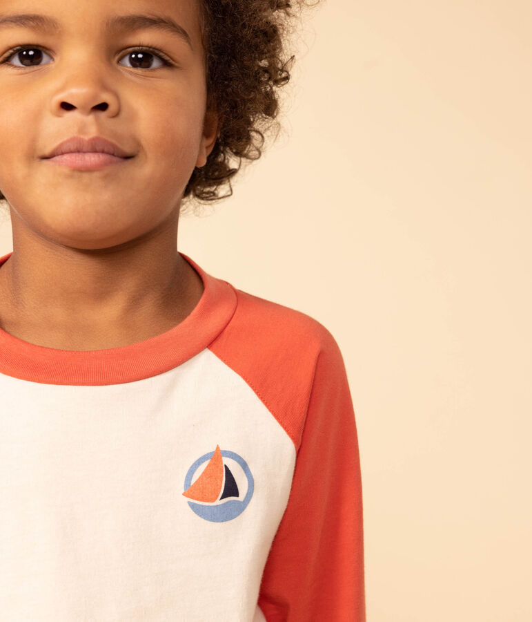 Lang&auml;rmeliges T-Shirt aus Baumwolle f&uuml;r Kinder/Jungen naturfarben/orange