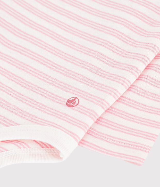 Baby-Body aus Baumwolle mit Rollkragen und Streifen rosa/rosa