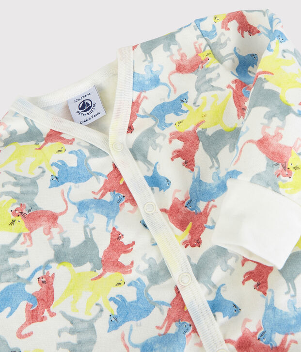 Baby-Nacht-Set aus Molton mit buntem K&auml;tzchen-Motiv weiss/vielfarbig