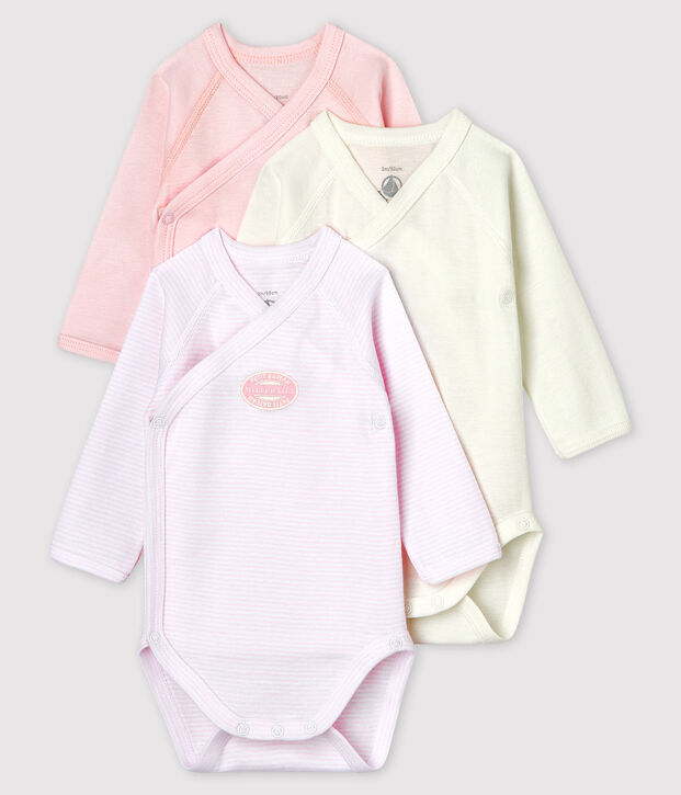 3er-Set lang&auml;rmelige Baby-Bodys aus Bio-Baumwolle im Kimono-Schnitt vielfarbig