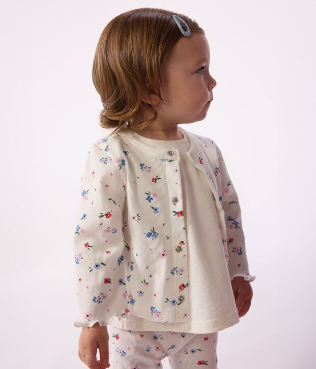 Baby-Cardigan aus Baumwolle mit Blumenmuster weiss/vielfarbig