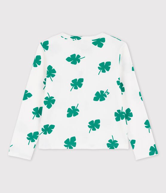 Gemusterter Cardigan aus Molton für Mädchen weiss MARSHMALLOW/grün GAZON