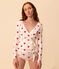 Wickel-Cardigan aus Bio-Baumwolle Damen weiss MARSHMALLOW/rot TERKUIT