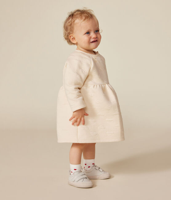 Langärmeliges Baby-Kleid aus gestepptem Doppeljersey naturfarben AVALANCHE