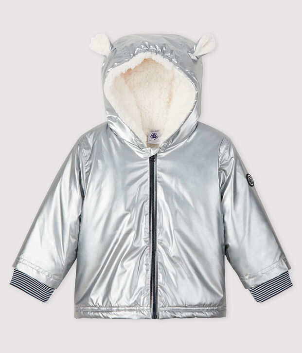 Warme Baby-Regenjacke mit Innenfutter aus Sherpa-Fleece M&auml;dchen/Jungen grau