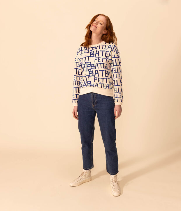 Sweatshirt aus Molton f&uuml;r Damen naturfarben/vielfarbig