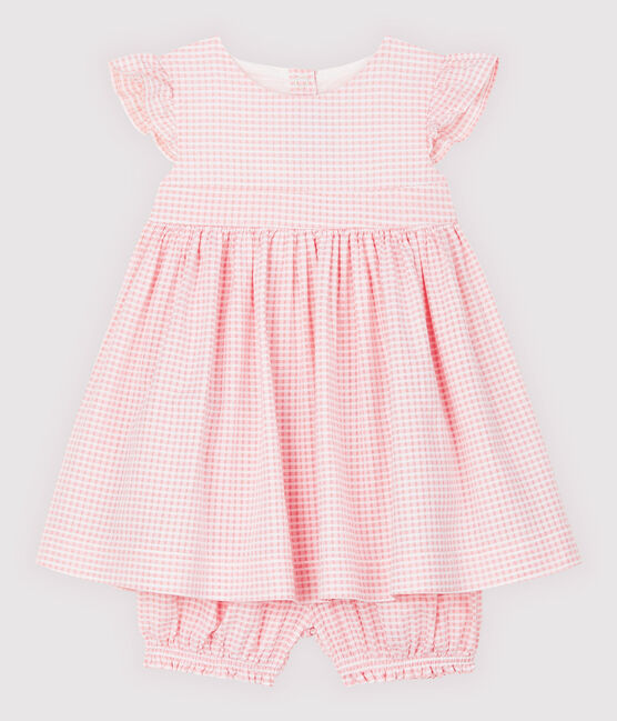 Baby-Kleid und -Bloomers für Mädchen. rosa MINOIS/weiss MARSHMALLOW