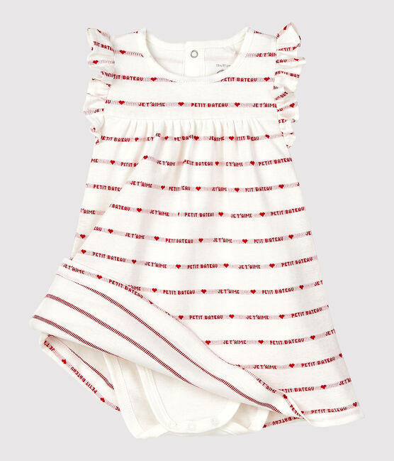 Baby-Bodykleid aus Bio-Baumwolle für Mädchen weiss MARSHMALLOW/rot TERKUIT