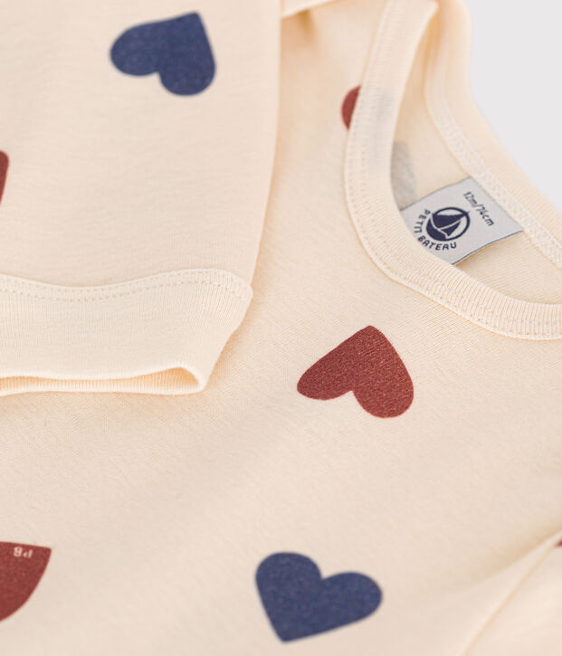 Babypyjama ohne F&uuml;&szlig;e aus Baumwolle mit Herzmotiv naturfarben/vielfarbig
