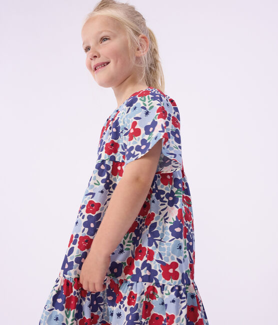 Kurzärmeliges Kinder-Kleid aus Baumwolle mit Blumenmotiv weiss MARSHMALLOW/weiss MULTICO