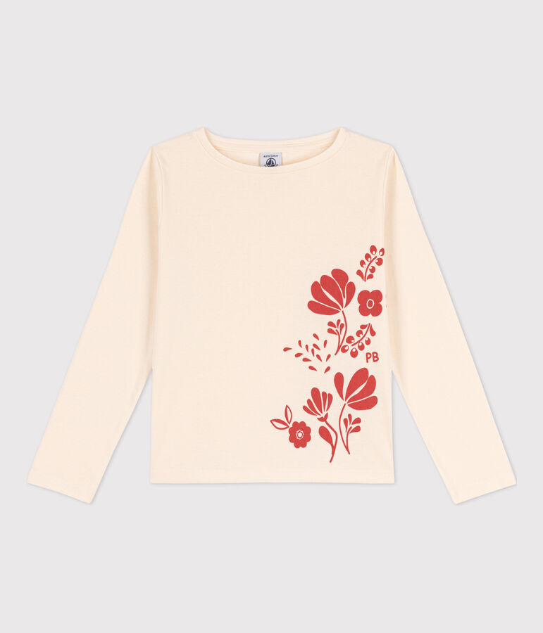 Lang&auml;rmeliges Kinder-T-Shirt aus Baumwolle f&uuml;r M&auml;dchen und  Jungen naturfarben/orange