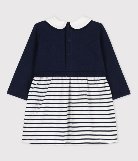 Langärmeliges Kleid für Mädchen blau SMOKING/weiss ECUME