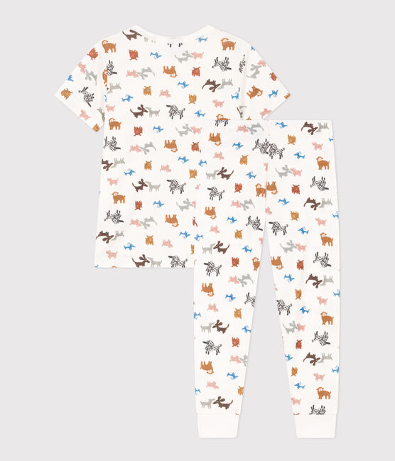 Kurzärmeliger Kinderpyjama aus Baumwolle weiss MARSHMALLOW/weiss MULTICO