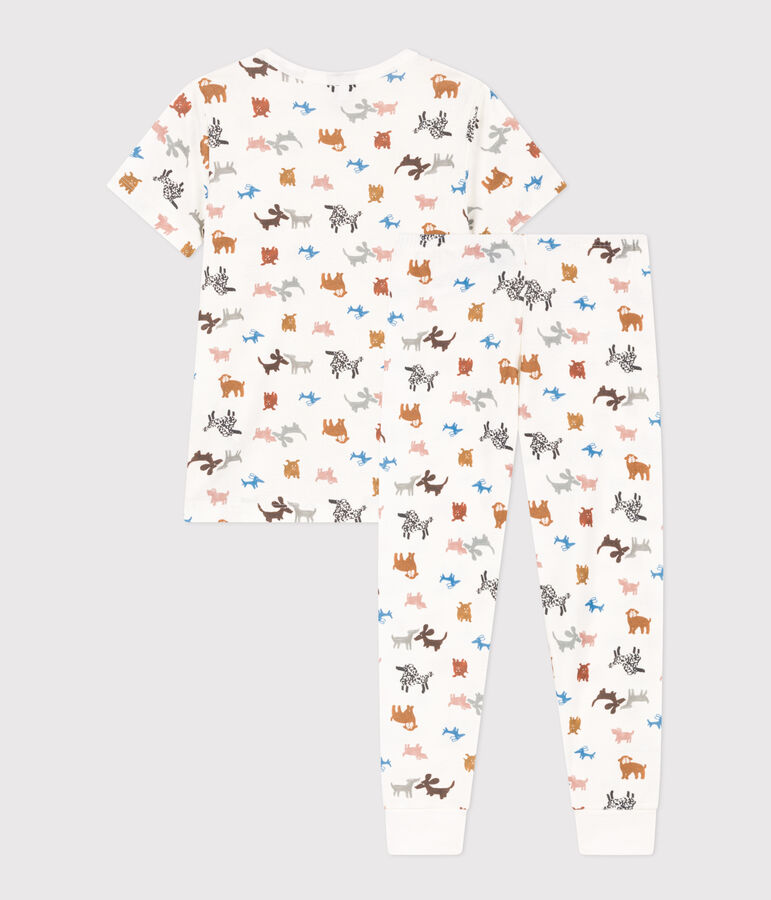 Kurz&auml;rmeliger Kinderpyjama aus Baumwolle weiss MARSHMALLOW/weiss MULTICO