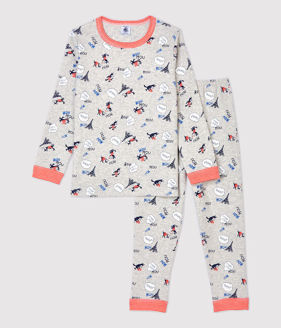 Kinderpyjama aus Bio-Baumwolle mit Paris-Print für Jungen grau BELUGA/weiss MULTICO
