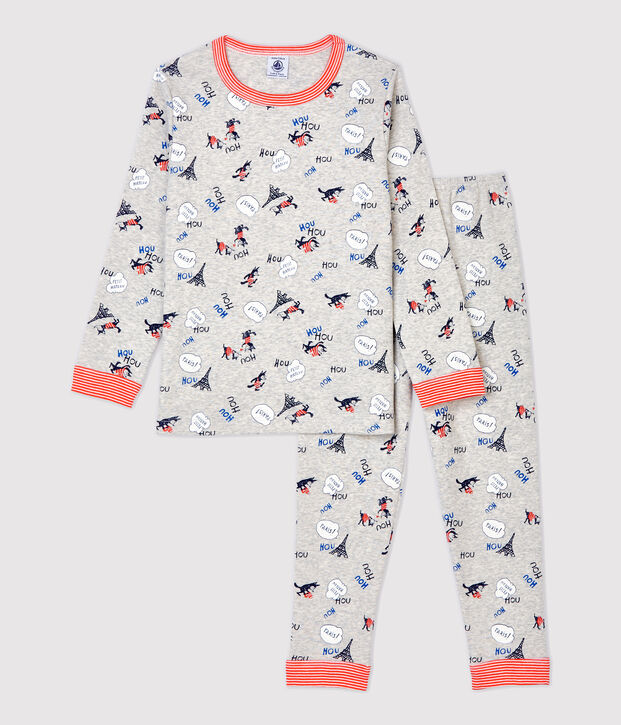 Kinderpyjama aus Bio-Baumwolle mit Paris-Print f&uuml;r Jungen grau/vielfarbig