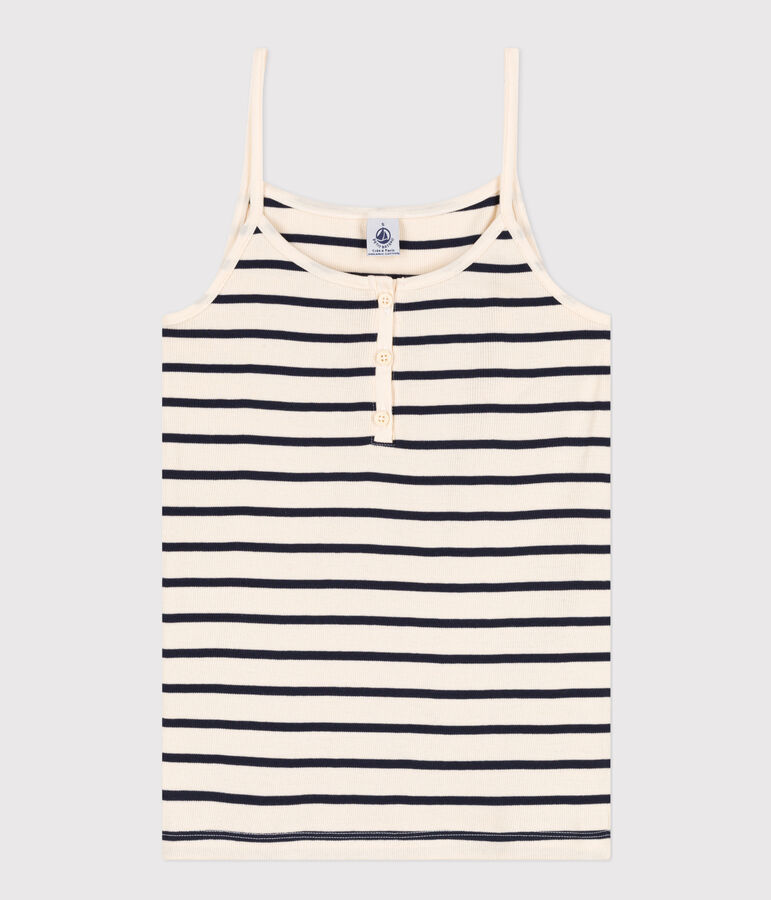 Damen-Spaghetti-Top aus Baumwolle weiss AVALANCHE/blau SMOKING