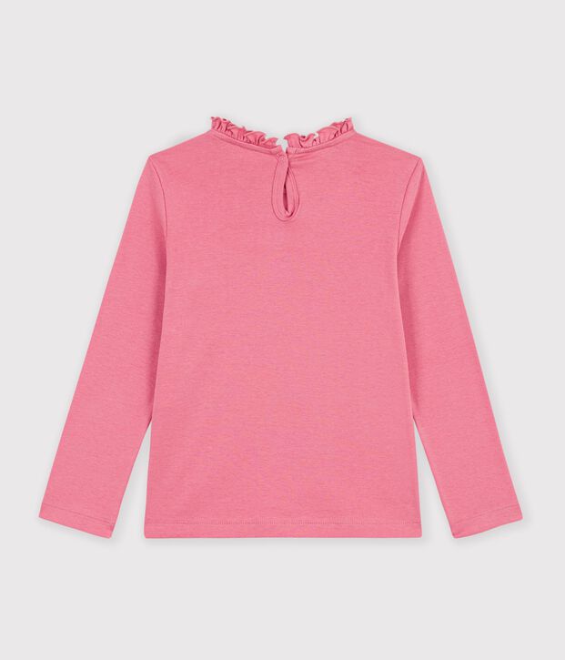 Lang&auml;rmeliges einfarbige Kinder-T-Shirt mit Kragen rosa