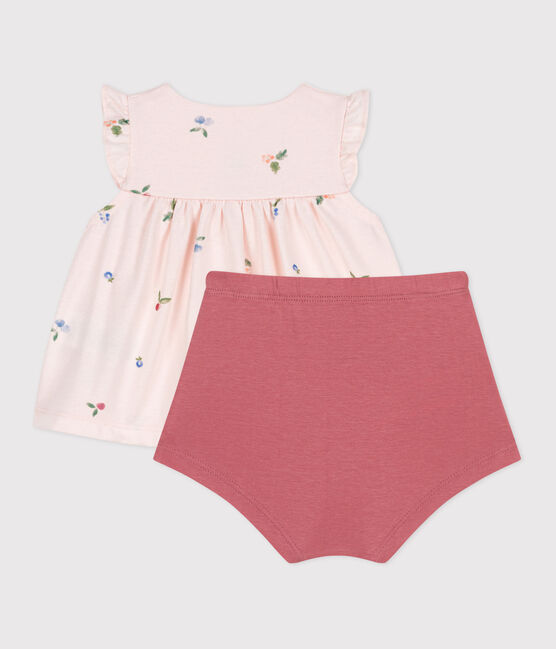 2-teiliges Newborn-Set aus Baumwolle mit Rüschenbluse rosa FLEUR/weiss MULTICO