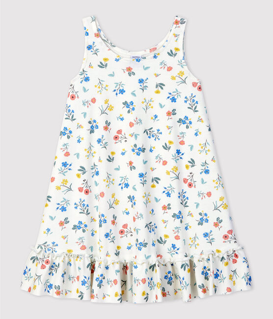 Ärmelloses Kinderkleid aus Baumwolle für Mädchen weiss MARSHMALLOW/weiss MULTICO