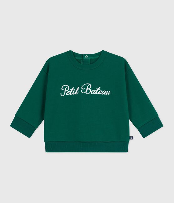 Baby-Sweatshirt aus Baumwolle mit Petit Bateau-Stickerei grün EVERGREEN