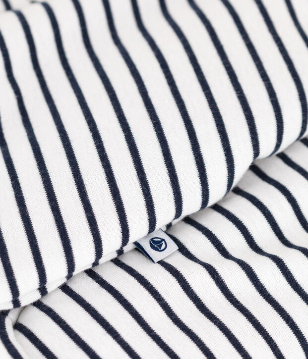 Langer wattierter Baby-Overall aus Baumwolle mit Kapuze weiss/blau