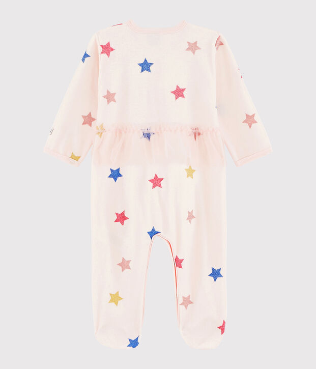 Baby-Strampler aus Nicki mit Sternenmuster f&uuml;r M&auml;dchen rosa/vielfarbig