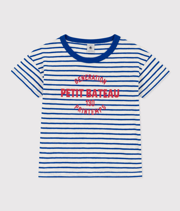 Gestreiftes Kinder-T-Shirt aus Baumwolle f&uuml;r M&auml;dchen/Jungen weiss/blau