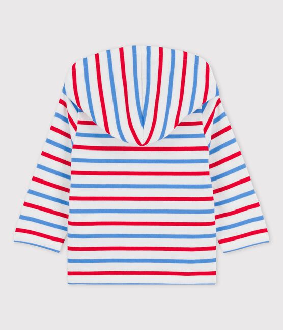 Gestreiftes Baby-Kapuzensweatshirt aus dickem Jersey weiss MARSHMALLOW/weiss MULTICO