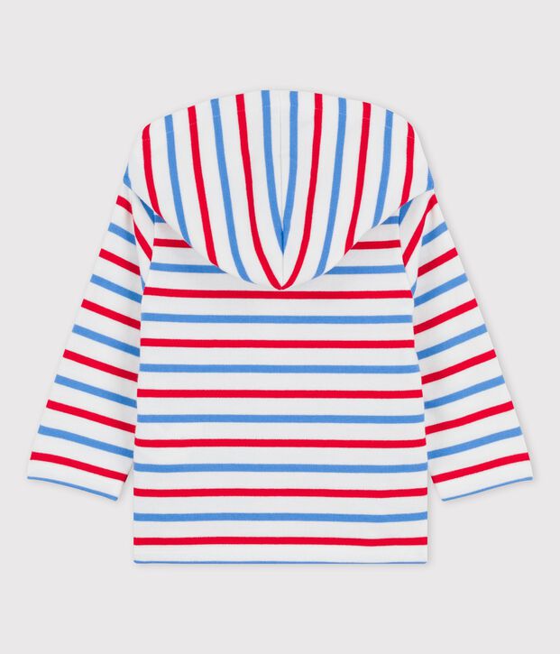 Gestreiftes Baby-Kapuzensweatshirt aus dickem Jersey weiss/vielfarbig
