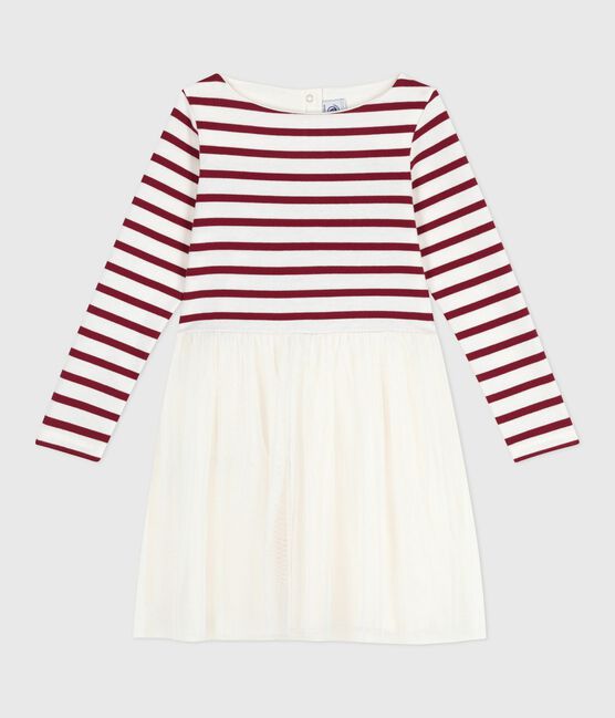 Langärmeliges Kinderkleid aus Baumwolle und Tüll rot MILK/ AMARANTE