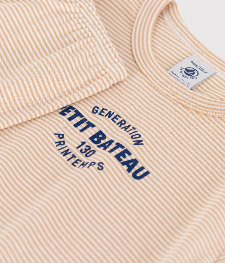 Kinderpyjama aus Baumwolle mit Streifen beige/weiss