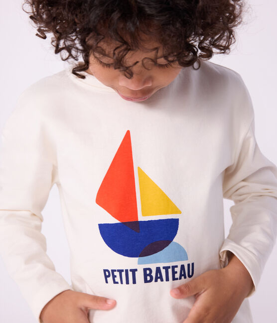 Langärmeliges Kinder-T-Shirt aus bedruckter Baumwolle naturfarben MILK