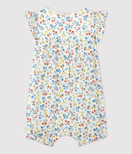 Kurzer Baby-Overall aus Popeline mit Blumenmuster weiss MARSHMALLOW/weiss MULTICO