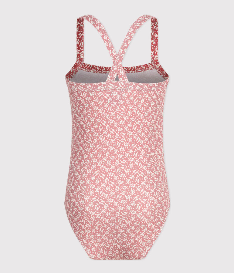 Gemusterter Kinder-Badeanzug f&uuml;r M&auml;dchen rosa/weiss