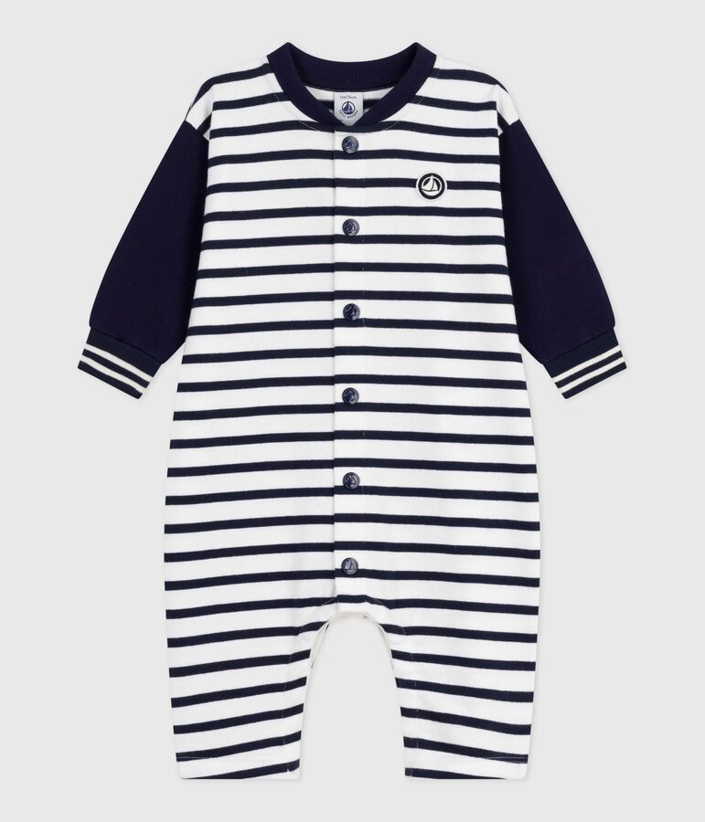 Langer Baby-Overall aus Baumwolle mit Matrosenstreifen weiss/blau