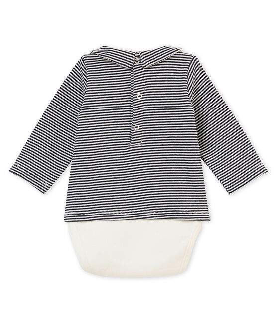 Langärmeliger Baby Jungen Einteiler blau SMOKING/weiss MARSHMALLOW