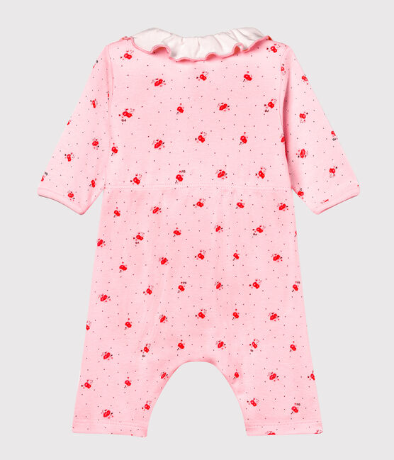 Gemusterter baby-bodyjama ohne füsse mädchen 1x1-gerippt rosa VIENNE/weiss MULTICO