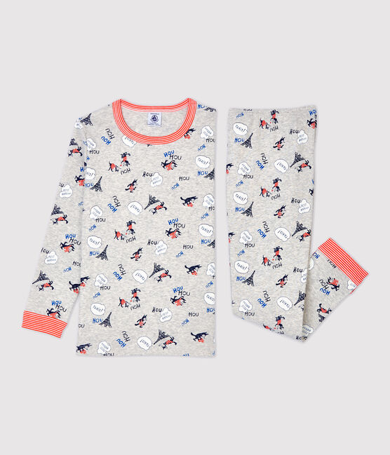 Kinderpyjama aus Bio-Baumwolle mit Paris-Print für Jungen grau BELUGA/weiss MULTICO