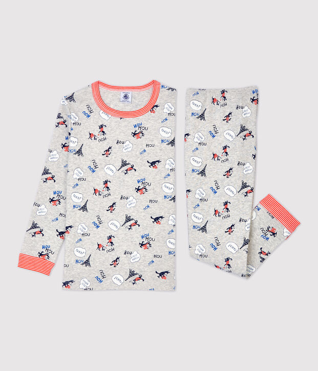 Kinderpyjama aus Bio-Baumwolle mit Paris-Print f&uuml;r Jungen grau/vielfarbig