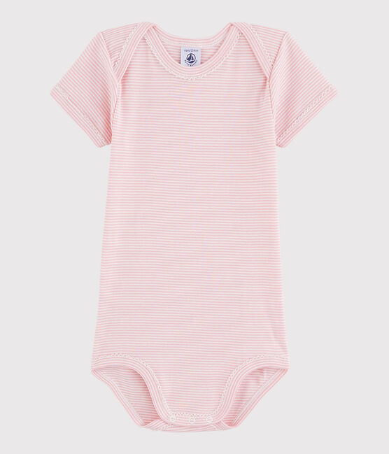 Kurzärmeliger Baby-Body Mädchen rosa CHARME/weiss MARSHMALLOW