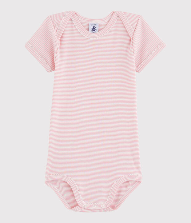 Kurz&auml;rmeliger Baby-Body M&auml;dchen rosa/weiss