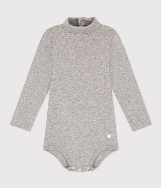 Lang&auml;rmeliger Baby-Body aus Baumwolle mit Rollkragen grau