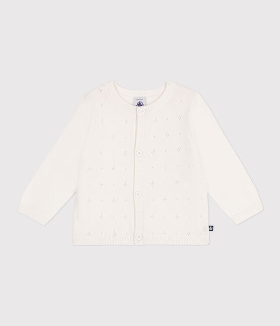 Baby-Cardigan aus Baumwolle mit Zierstrick weiss MARSHMALLOW