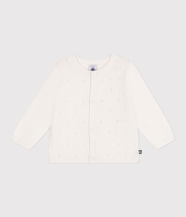 Baby-Cardigan aus Baumwolle mit Zierstrick weiss