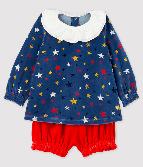 Zweiteiliges Baby-Set für Mädchen blau MEDIEVAL/weiss MULTICO