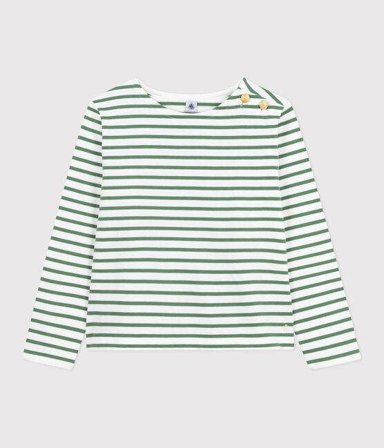 Langärmeliges Damen-Streifenshirt "Marinière" aus Baumwolle grün MARSHMALLOW/ PALMERAIE